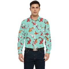 Pattern-with-koi-fishes Men s Long Sleeve Pocket Shirt  by Pakemis