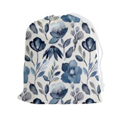 Indigo-watercolor-floral-seamless-pattern Drawstring Pouch (2xl) by Pakemis
