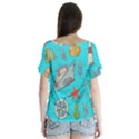 Colored-sketched-sea-elements-pattern-background-sea-life-animals-illustration V-Neck Flutter Sleeve Top View2