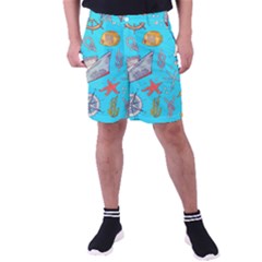 Colored-sketched-sea-elements-pattern-background-sea-life-animals-illustration Men s Pocket Shorts by Pakemis