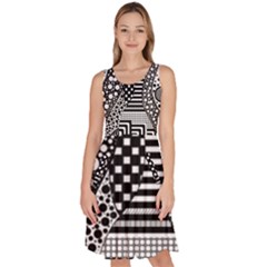 Black And White Knee Length Skater Dress With Pockets by gasi