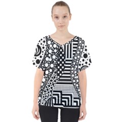 Black And White V-neck Dolman Drape Top by gasi