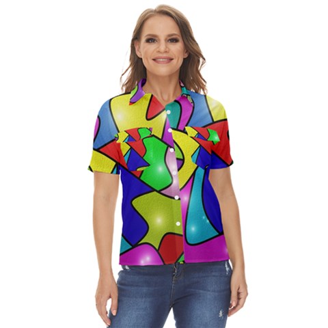 Colorful Abstract Art Women s Short Sleeve Double Pocket Shirt by gasi