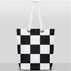 Grid-domino-bank-and-black Full Print Rope Handle Tote (small) by BangZart
