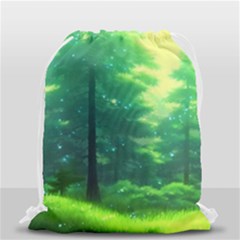 Anime Forrest Nature Fantasy Sunset Trees Woods Drawstring Bag (small) by Uceng