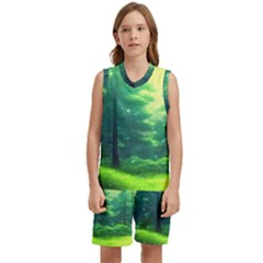 Anime Forrest Nature Fantasy Sunset Trees Woods Kids  Basketball Mesh Set by Uceng