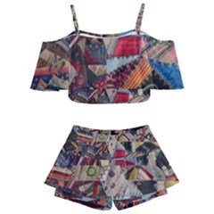 Background Embroidery Pattern Stitches Abstract Kids  Off Shoulder Skirt Bikini by Uceng