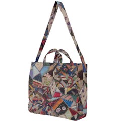 Background Embroidery Pattern Stitches Abstract Square Shoulder Tote Bag by Uceng