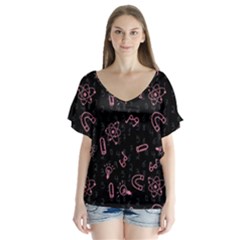 Background Graphic Wallpaper Decor Backdrop Design Art V-neck Flutter Sleeve Top by Uceng