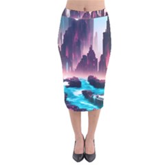 Urban City Cyberpunk River Cyber Tech Future Velvet Midi Pencil Skirt by Uceng
