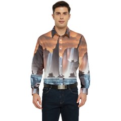 Water Waterfall Nature River Lake Planet Fantasy Men s Long Sleeve Pocket Shirt  by Uceng