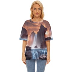Water Waterfall Nature River Lake Planet Fantasy Oversized Basic Tee by Uceng