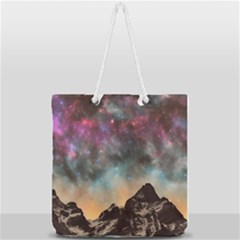Mountain Space Galaxy Stars Universe Astronomy Full Print Rope Handle Tote (large) by Uceng