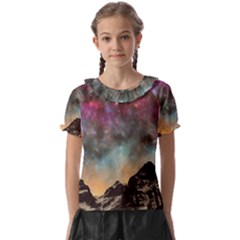 Mountain Space Galaxy Stars Universe Astronomy Kids  Frill Chiffon Blouse by Uceng