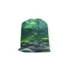 River Forest Woods Nature Rocks Japan Fantasy Drawstring Pouch (small) by Uceng