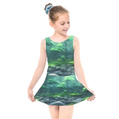 River Forest Woods Nature Rocks Japan Fantasy Kids  Skater Dress Swimsuit by Uceng