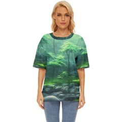 River Forest Woods Nature Rocks Japan Fantasy Oversized Basic Tee by Uceng