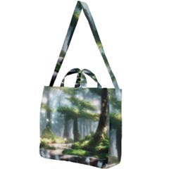Forest Wood Nature Lake Swamp Water Trees Square Shoulder Tote Bag by Uceng