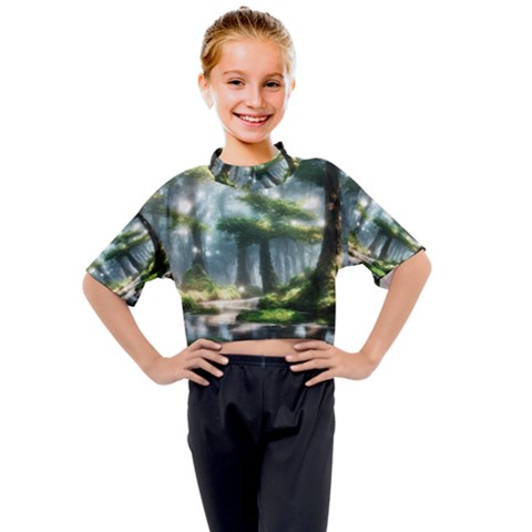 Forest Wood Nature Lake Swamp Water Trees Kids Mock Neck Tee by Uceng