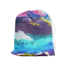 Fantasy Japan Mountains Cherry Blossoms Nature Drawstring Pouch (xl) by Uceng