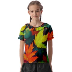 Leaves Foliage Autumn Nature Forest Fall Kids  Frill Chiffon Blouse by Uceng