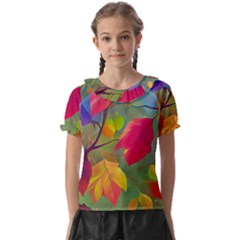Leaves Foliage Autumn Branch Trees Nature Forest Kids  Frill Chiffon Blouse by Uceng