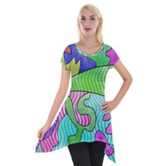 Colorful Stylish Design Short Sleeve Side Drop Tunic by gasi