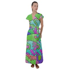 Colorful Stylish Design Flutter Sleeve Maxi Dress by gasi