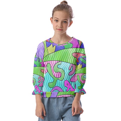 Colorful Stylish Design Kids  Cuff Sleeve Top by gasi