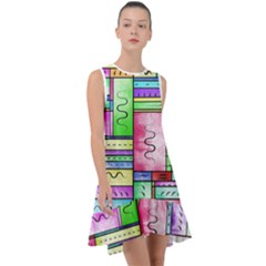 Colorful Pattern Frill Swing Dress by gasi