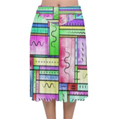 Colorful Pattern Velvet Flared Midi Skirt by gasi