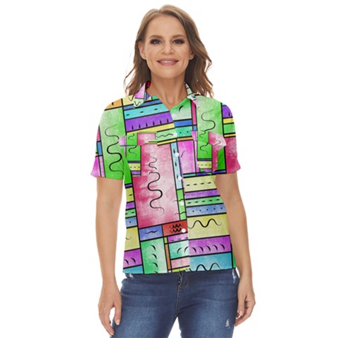 Colorful Pattern Women s Short Sleeve Double Pocket Shirt by gasi