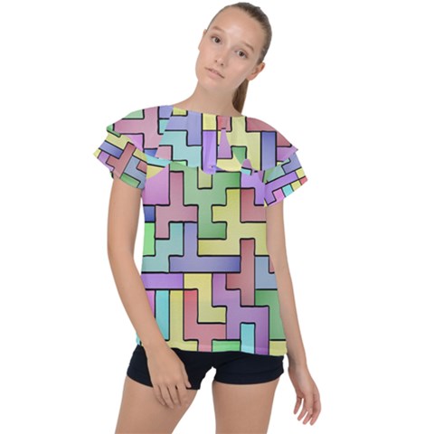 Colorful Stylish Design Ruffle Collar Chiffon Blouse by gasi
