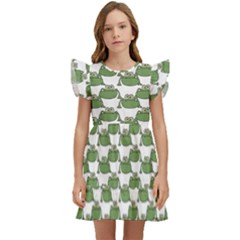 Funny Frog Cartoon Drawing Motif Pattern Kids  Winged Sleeve Dress by dflcprintsclothing