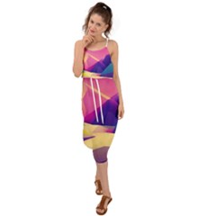 Abstract Geometric Landscape Art 3d Render Waist Tie Cover Up Chiffon Dress by Pakemis