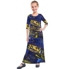 Space Futuristic Shiny Abstraction Flash Colorful Kids  Quarter Sleeve Maxi Dress by Pakemis