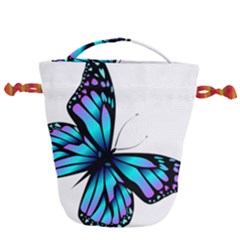 Blue And Pink Butterfly Illustration, Monarch Butterfly Cartoon Blue, Cartoon Blue Butterfly Free Pn Drawstring Bucket Bag by asedoi