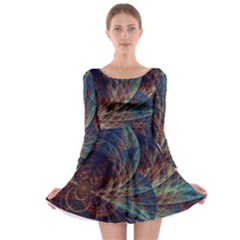 Fractal Abstract Art Long Sleeve Skater Dress by Ravend