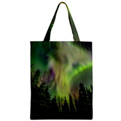 Aurora Borealis In Sky Over Forest Zipper Classic Tote Bag by danenraven