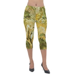 Kaleido Art Gold Lightweight Velour Capri Leggings  by kaleidomarblingart
