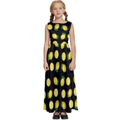 Yellow Lemon And Slices Black Kids  Satin Sleeveless Maxi Dress by FunDressesShop