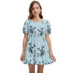 Jogging Lady On Blue Kids  Short Sleeve Dolly Dress by TetiBright
