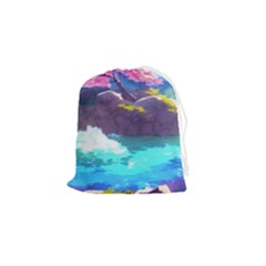 Fantasy Japan Mountains Cherry Blossoms Nature Drawstring Pouch (small) by Uceng