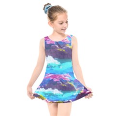 Fantasy Japan Mountains Cherry Blossoms Nature Kids  Skater Dress Swimsuit by Uceng