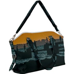 River Breakwater Sunset, Montevideo, Uruguay Canvas Crossbody Bag by dflcprintsclothing