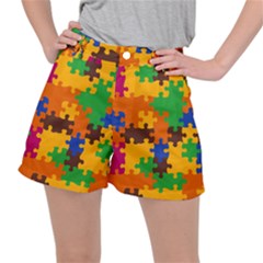 Retro Colors Puzzle Pieces                                                                       Stretch Ripstop Shorts by LalyLauraFLM