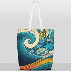 Waves Wave Ocean Sea Abstract Whimsical Full Print Rope Handle Tote (small) by Jancukart