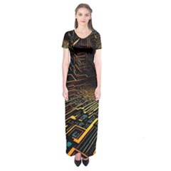 Data Technology Coding Pattern Short Sleeve Maxi Dress by Jancukart