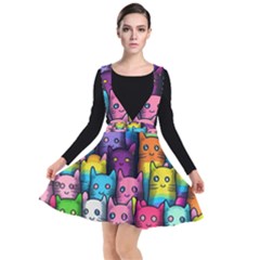 Cats Cat Cute Animal Rainbow Pattern Colorful Plunge Pinafore Dress by Jancukart