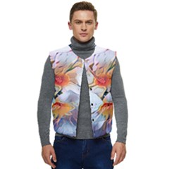 Daisy Painting  Men s Short Button Up Puffer Vest	 by StarvingArtisan